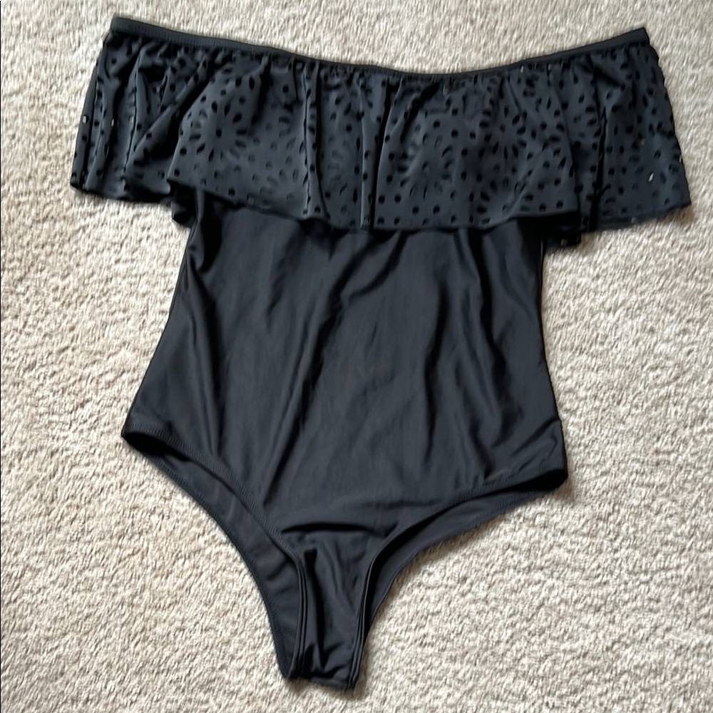 Black Off-Shoulder Kids One Piece